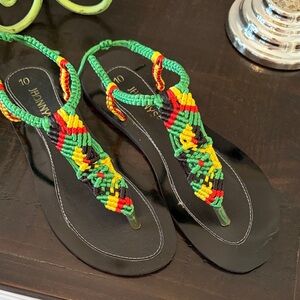 Colorful Rasta Beaded Black Sandals